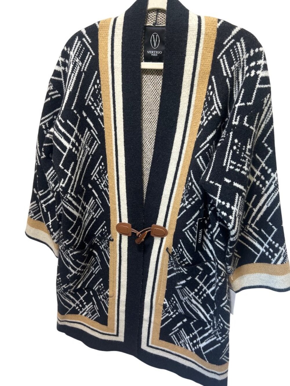 NWT Vertigo Paris XL Geometric Knit Kimono Style Cardigan Open Front Colorblock